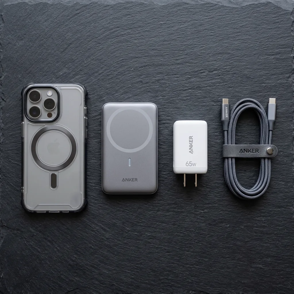 จัดชุดอุปกรณ์ชาร์จและพกพามือถือฉบับ EDC: รวม 4 ไอเทมพาวเวอร์แบงค์ MagSafe หัวชาร์จ GaN สายถัก และเคสกันกระแทก